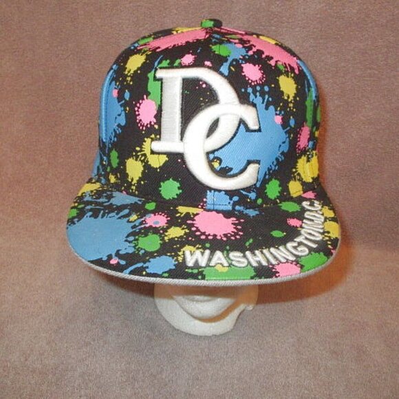 Washington DC Embroidered Hat Cap Size S Rainbow Paint Splatter Graffiti Skater - Picture 2 of 8